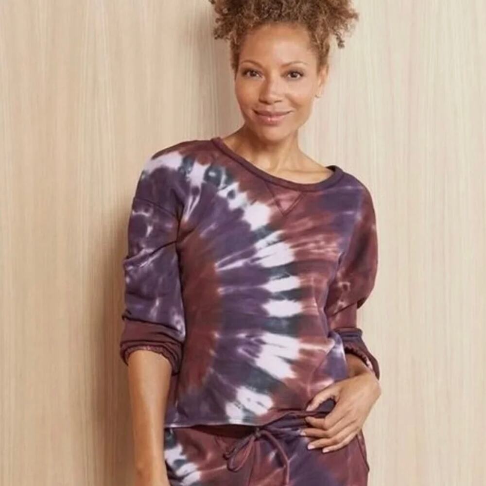 Chaser Mika Berry Tie Dye Cropped Crew Neck Sweatshirt - Size Small